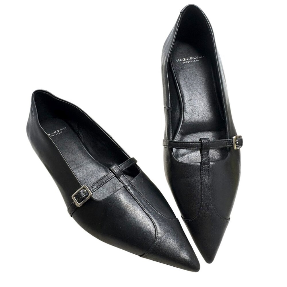 Vagabond Shoemakers Hermine Black Leather T-Strap‎ Pointed Flats